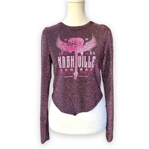 NEW Altar’d State Sparkly Nashville Graphic Long Sleeve Crop Top Size Small